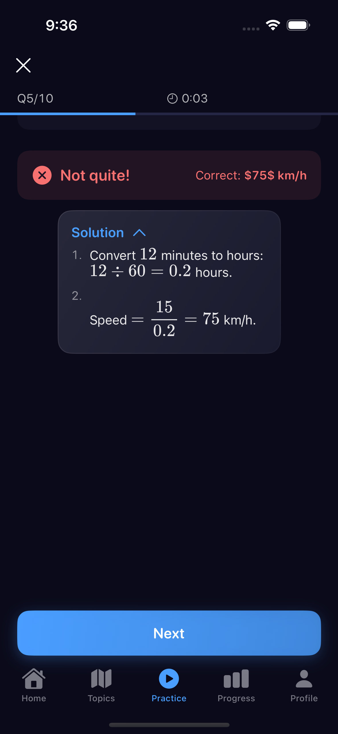 Adaptive practice session